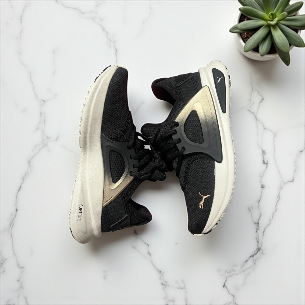 Puma Women's Softride Running Shoes Black Gold Accents Athletic Sneakers Size7.5